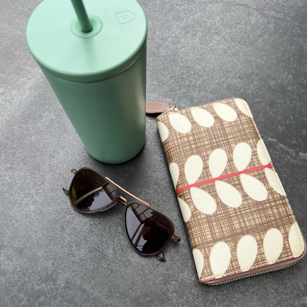 Orla Kiely Forget Me Not Big Zip Around Wallet Women's Brown Cream Coral